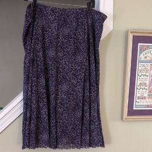 Coldwater Creek Purple Gray Print Lined Mesh Gored Swing Skirt XL 18